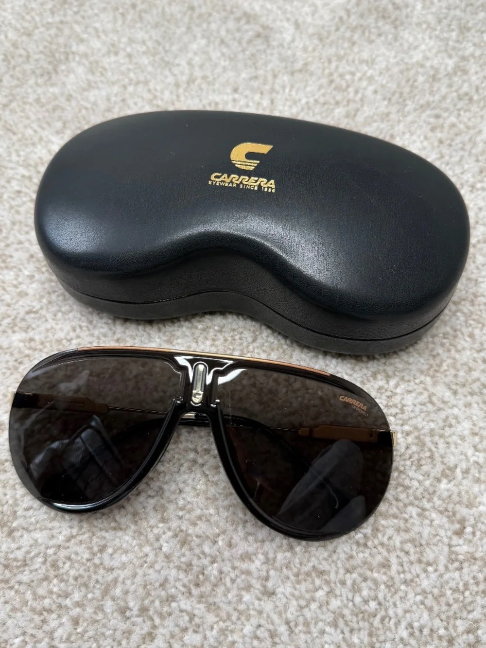 NWT Carrera Super Champion Black Gold Sunglasses